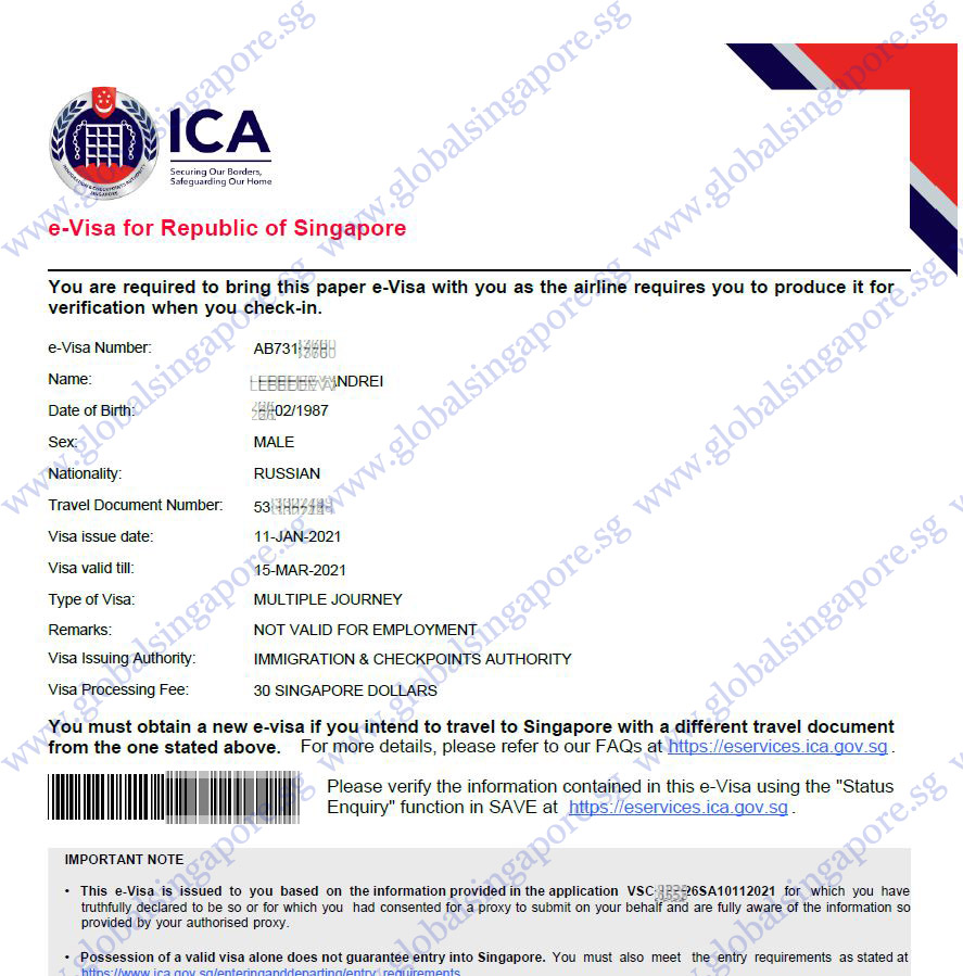 singapore tourist visa application online